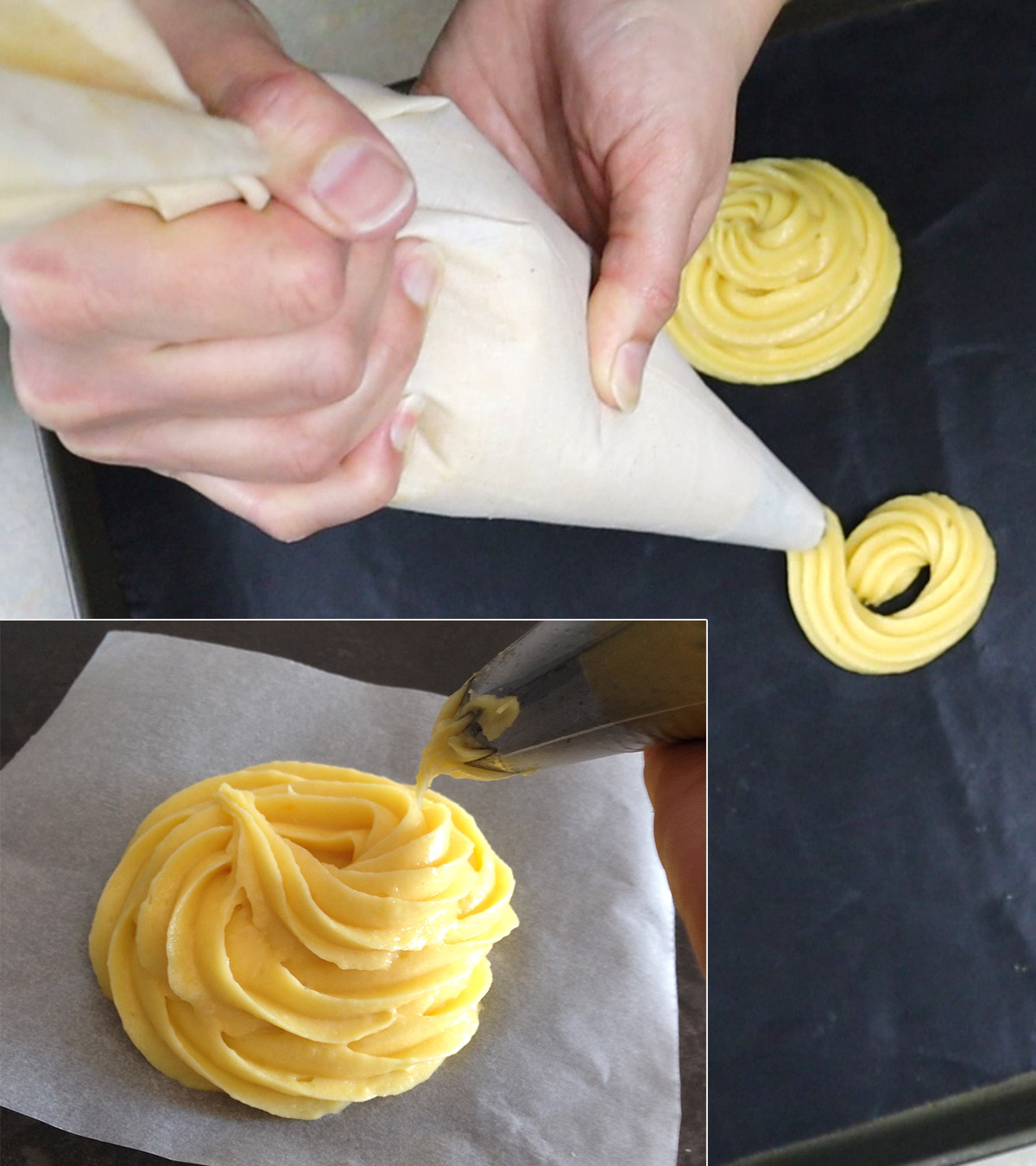 How to shape your zeppole. Use a pastry bag and a star tip. Make a perfect circle.